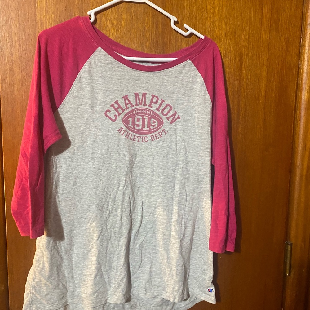 Champion Gray and Pink Raglan Tee